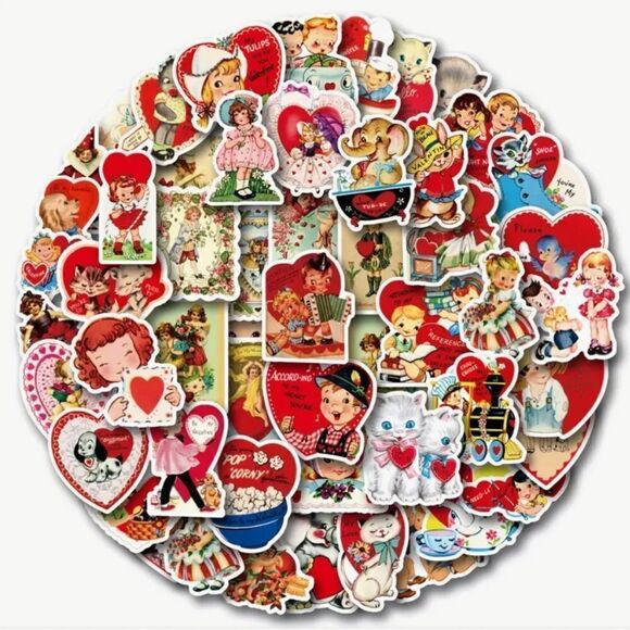 Vintage Inspired Valentine’s Day Stickers 50 pcs - Picture 1 of 4